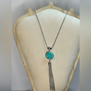 Teal Druzy Tassel Necklace | Statement Pendant | Boutique Style Jewelry